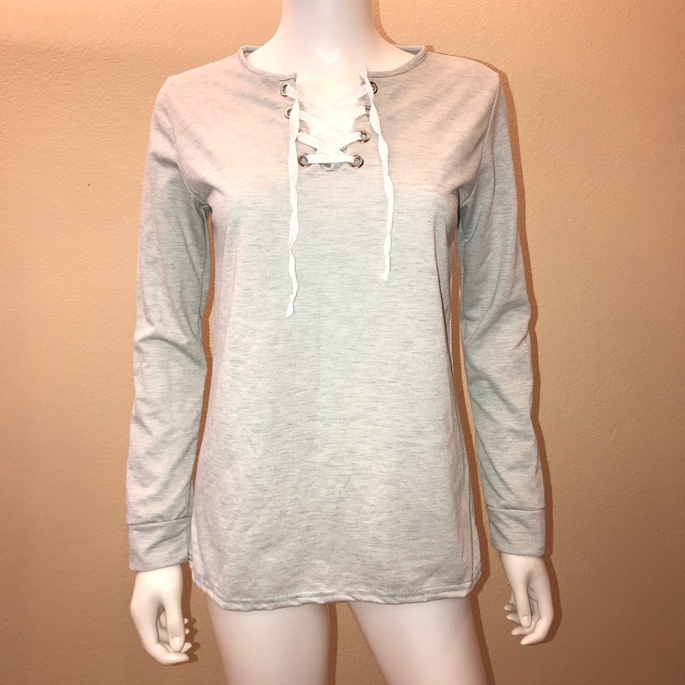 Vicabo Lace Up Long Sleeve Tee NEW Size Small Grey Everyday Essentials School